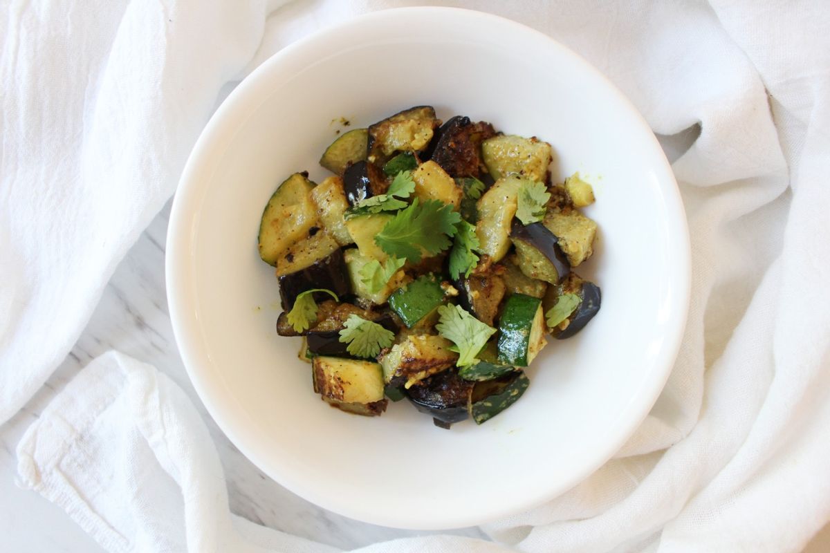 Keto Curried Eggplant and Zucchini