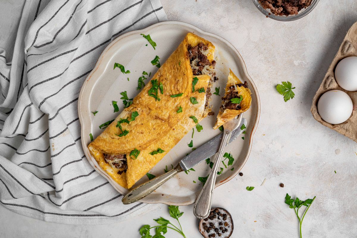 Carnivore Keto Beef and Parmesan Stuffed Omelet