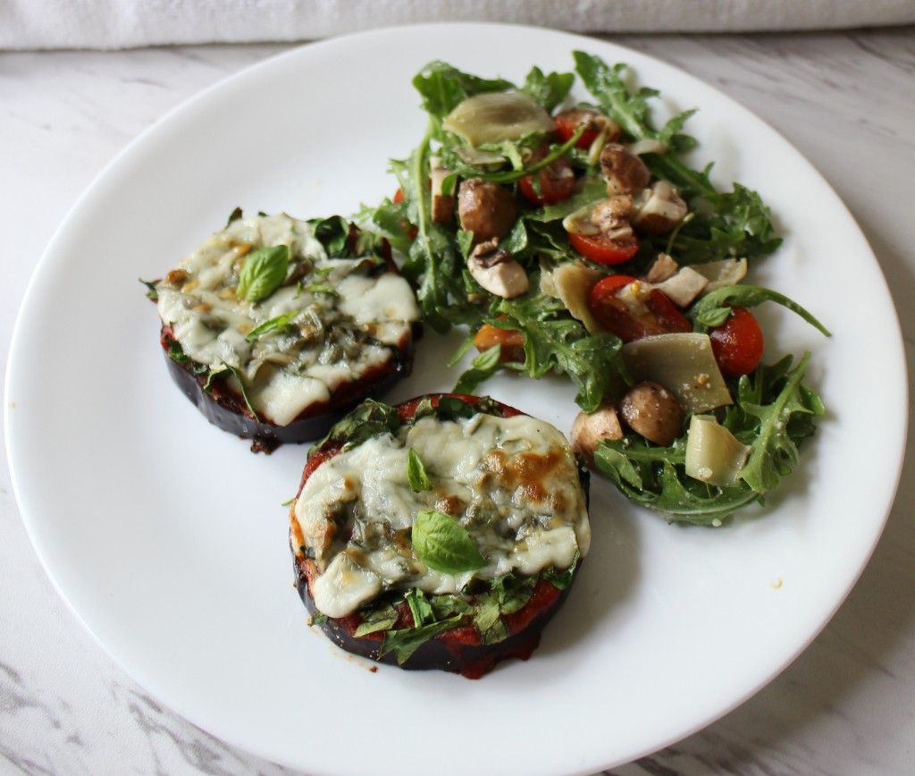 Low Carb Vegetarian Mini Eggplant Pizzas W Arugula Artichoke Salad
