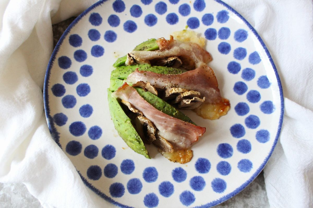 Low Carb Ham Mushroom Swiss Avocado Halves