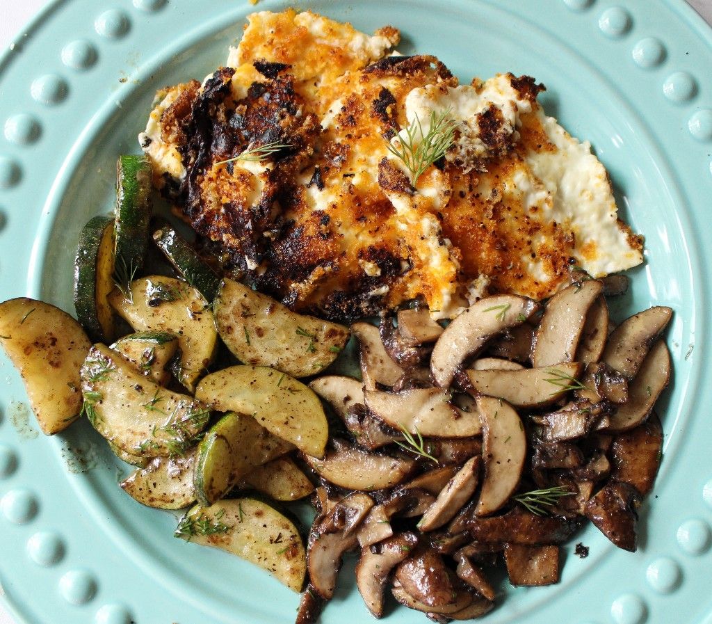 Low Carb Fried Feta, Mushrooms, and Zucchini Meal
