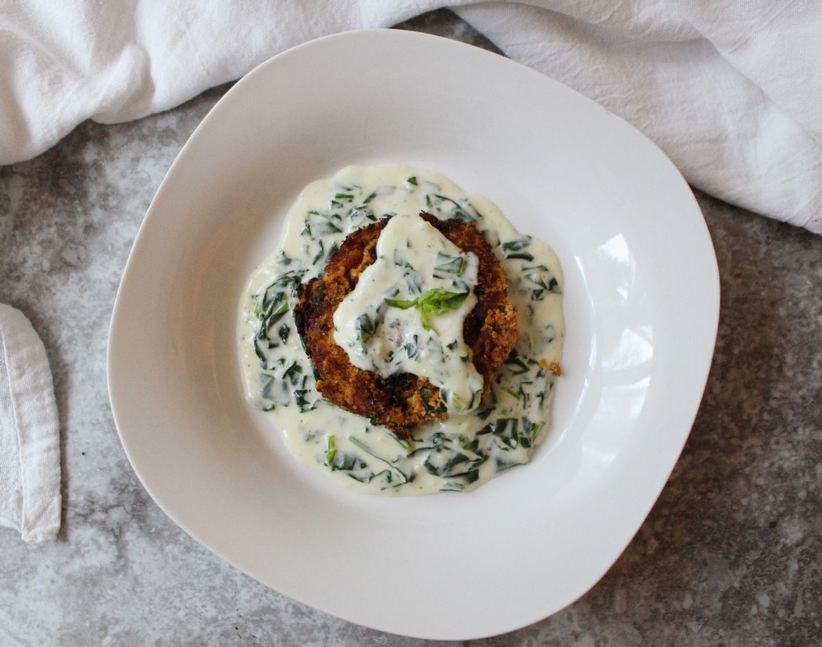 Keto Crab Cakes with Spinach Alfredo Sauce