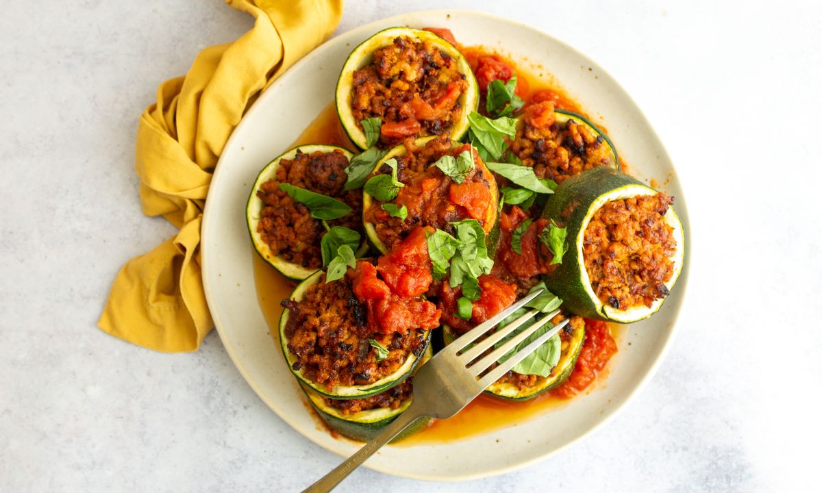 Keto Pork Stuffed Zucchini