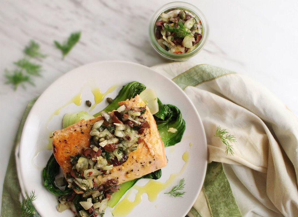 Keto Crispy Mediterranean Salmon With Bok Choy