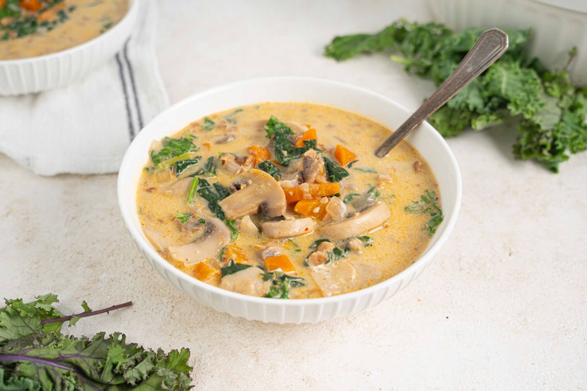 Low Carb Autumn Wild “Rice” and Mushroom Soup