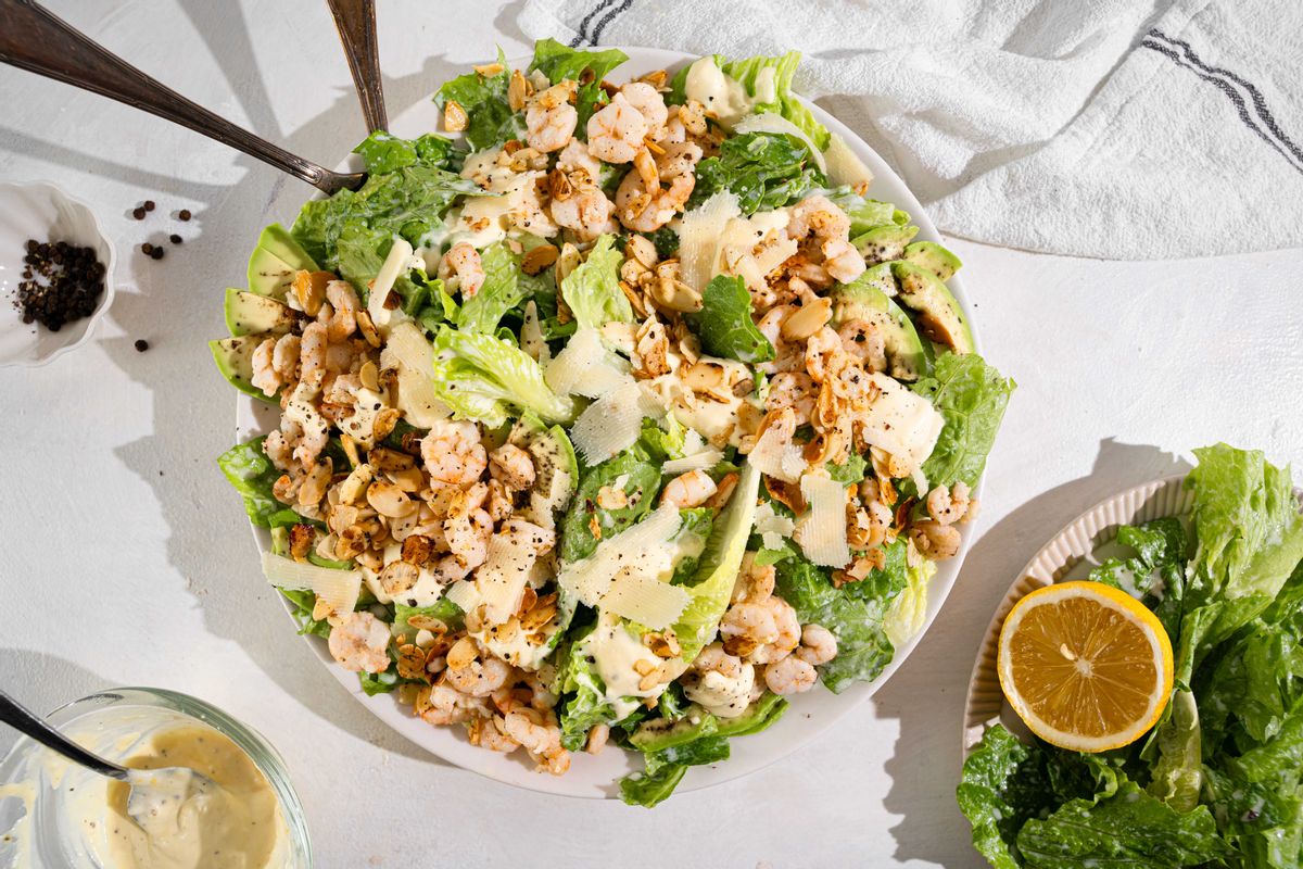 Keto Lemon Garlic Shrimp Caesar Salad