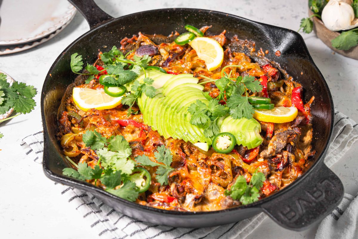 Cheesy Keto Steak Fajita Skillet