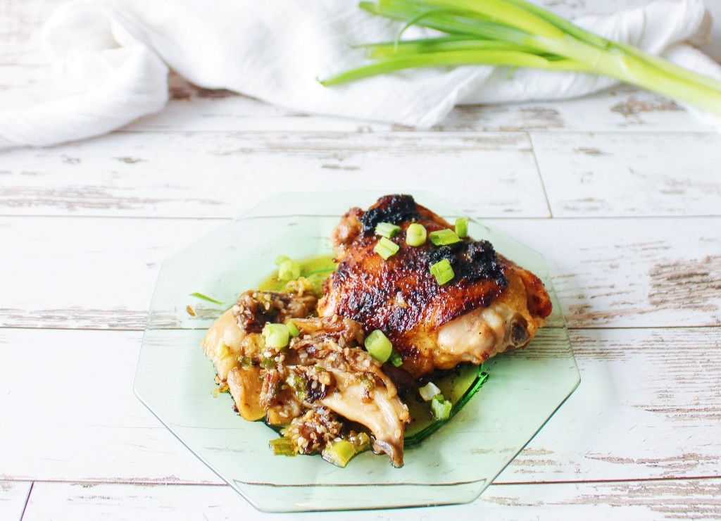 Keto Spicy Chili Chicken Thighs with Oyster Mushrooms