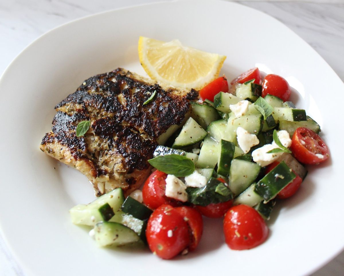 Keto Blackened Cod w Mediterranean Side Salad