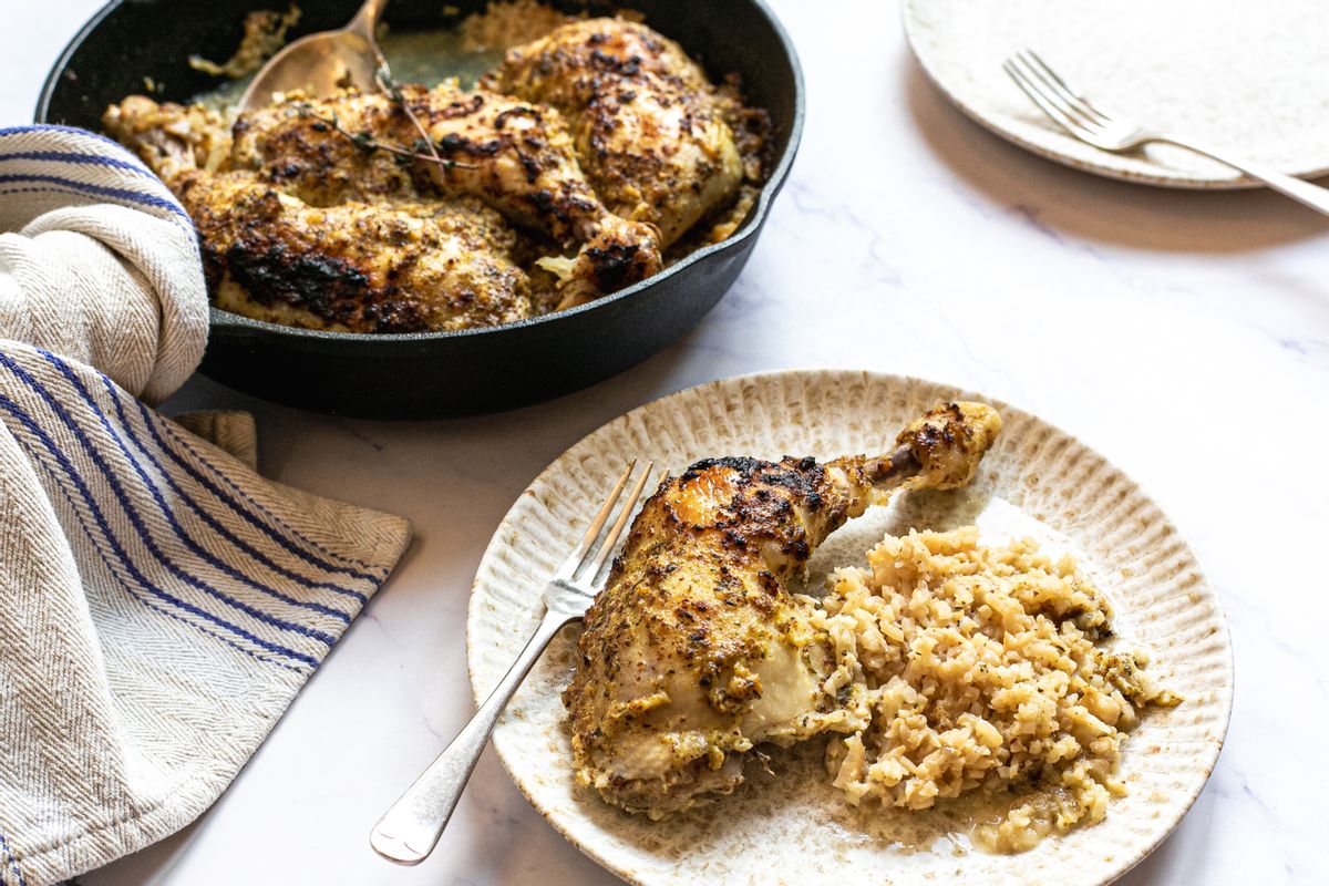 Keto Kosher Greek Lemon Roast Chicken with Cauliflower ‘Rice’