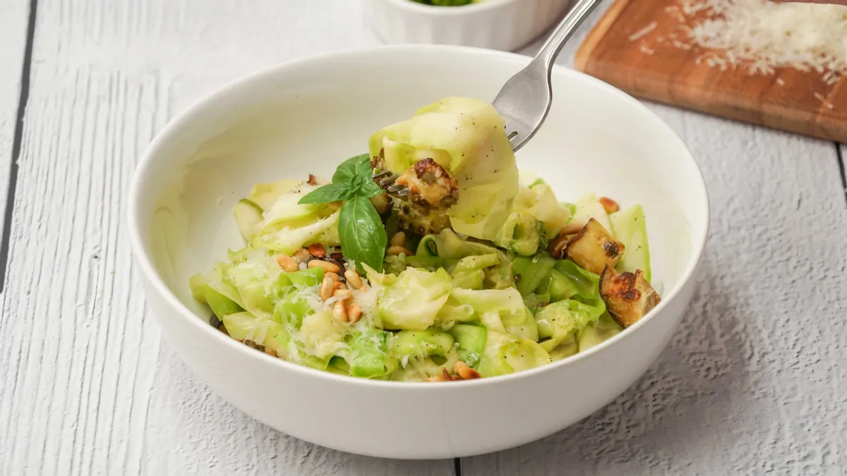 Low Carb Roasted Eggplant Summer Pasta Salad