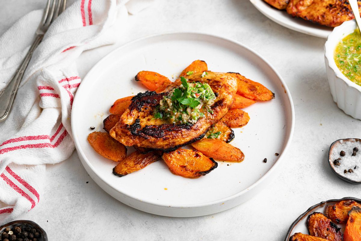 Zero Waste Keto Charred Chicken with Carrots and Chimichurri