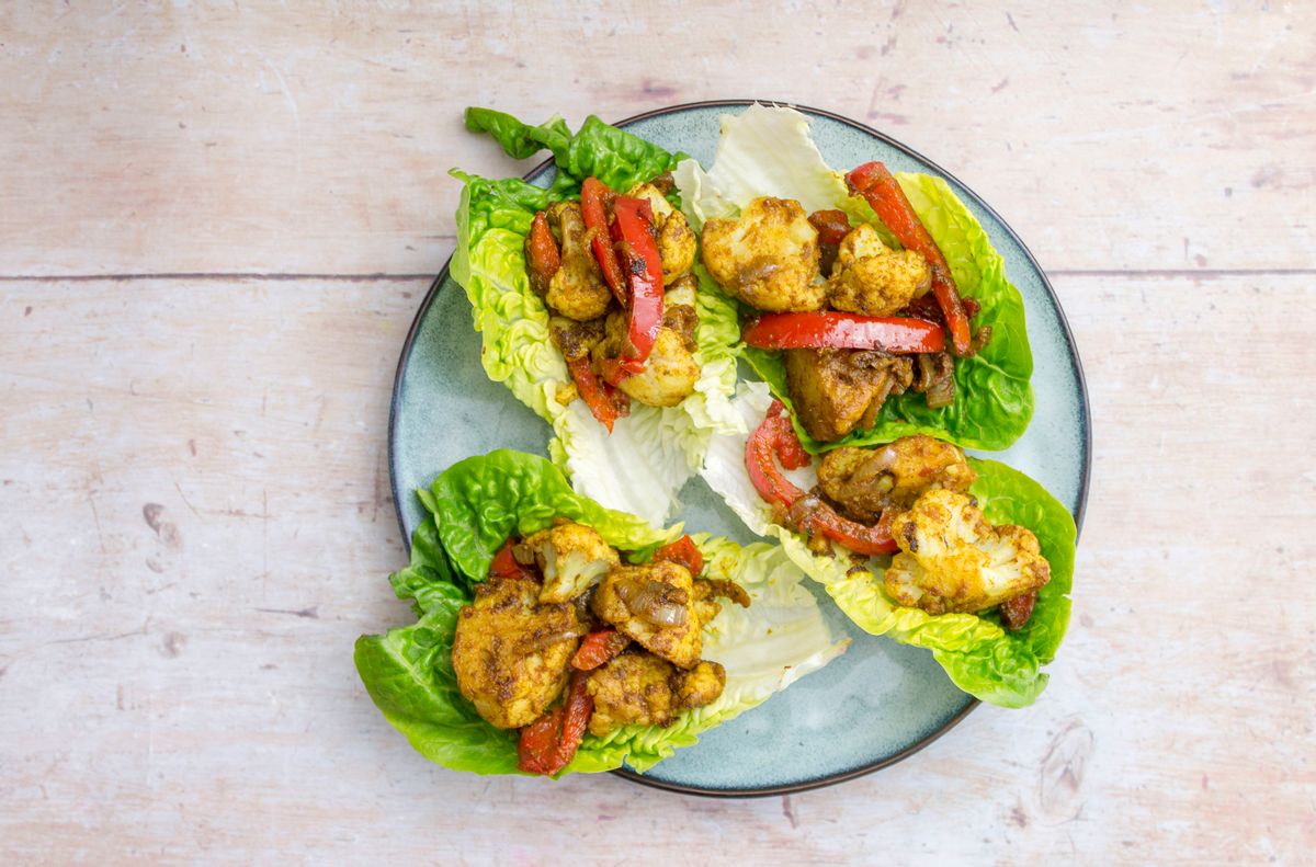 Keto Curried Cauliflower and Red Pepper Lettuce Cups