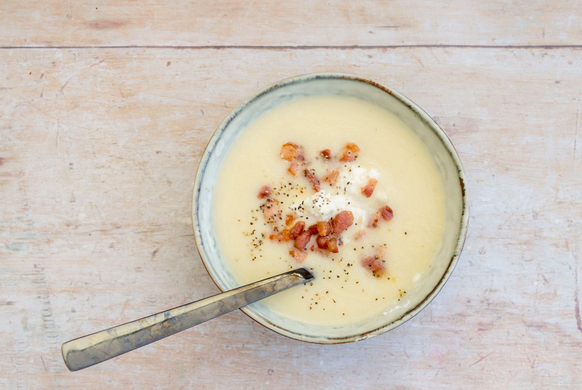 Low Carb Cauliflower Soup with Pancetta and Ricotta