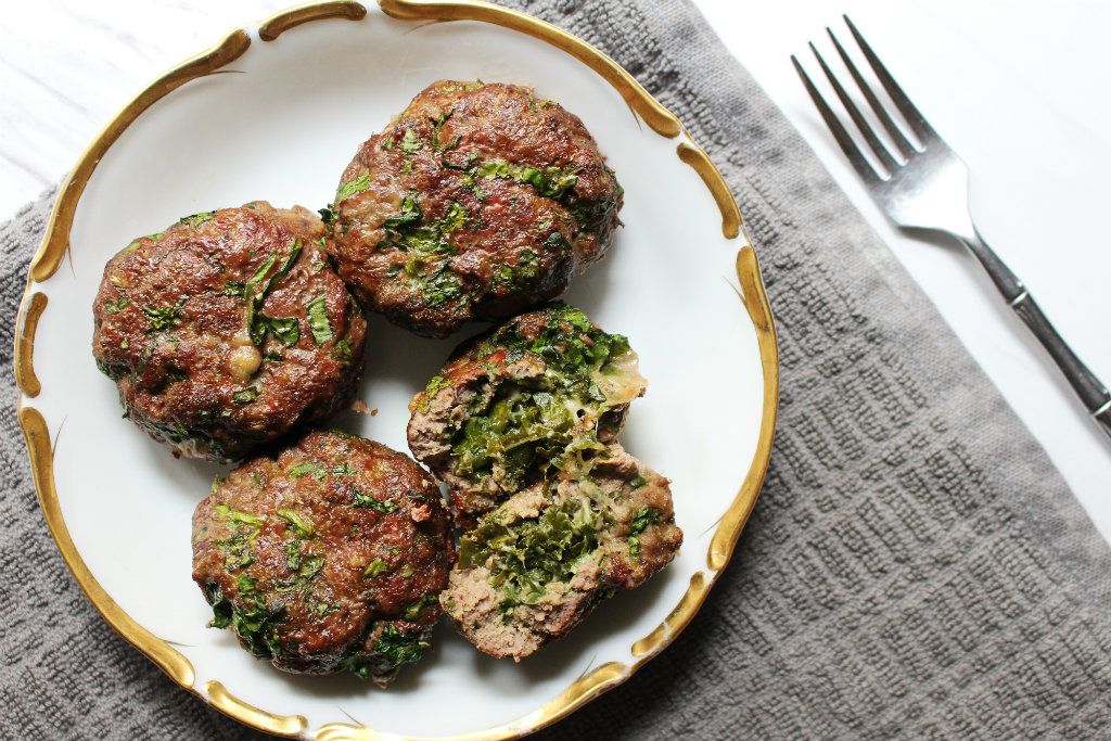 Keto Jumbo Spinach and Kale Stuffed Meatballs