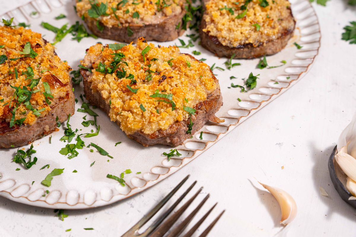 Keto Garlic Parmesan Crusted Filet Mignon