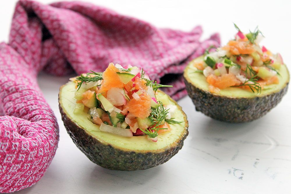 Keto Avocado Boats With Smoked Salmon, Radish And Cucumber