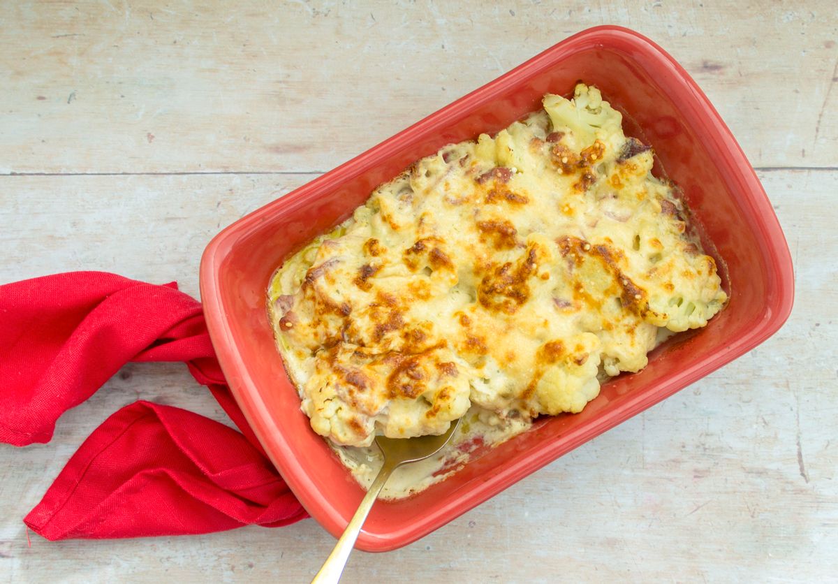 Keto Cauliflower Cheese with Pancetta and Mozzarella