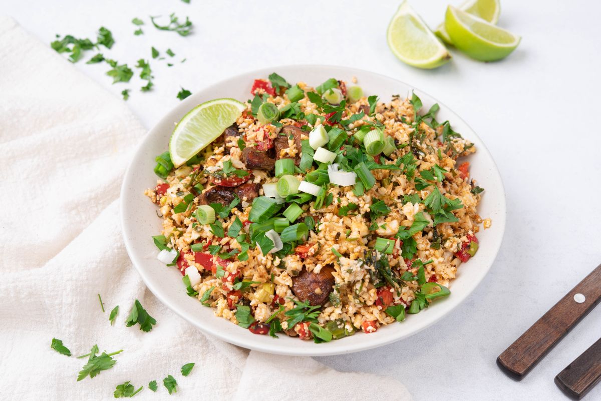 Keto Air Fryer Cauliflower Fried Rice with Chicken