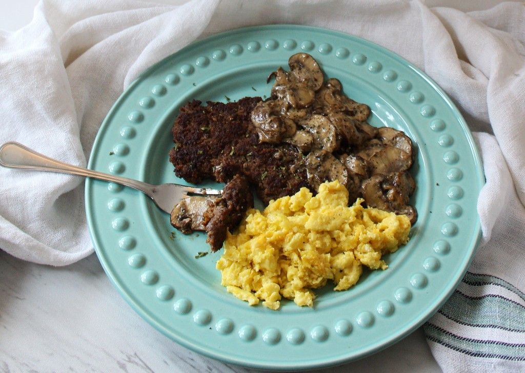 Low Carb Farmer Steak w Cheesy Eggs and Mushroom Gravy