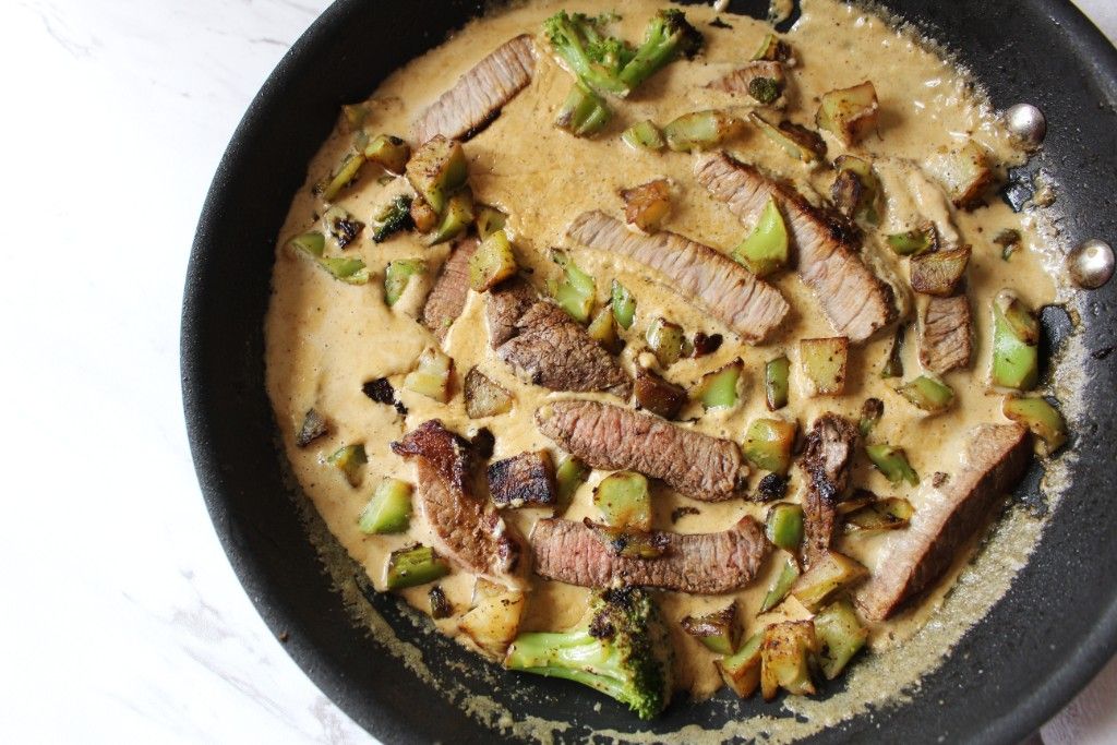 Low Carb Alfredo Steak Medallions and Broccoli