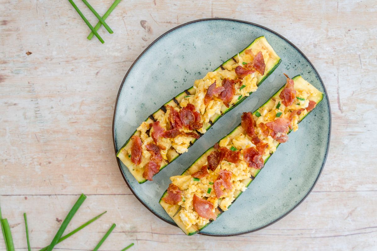 Keto Zucchini Boats with Bacon and Eggs