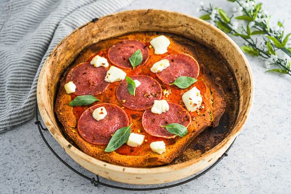 Low Carb Spicy Goat Cheese and Salami Pizza