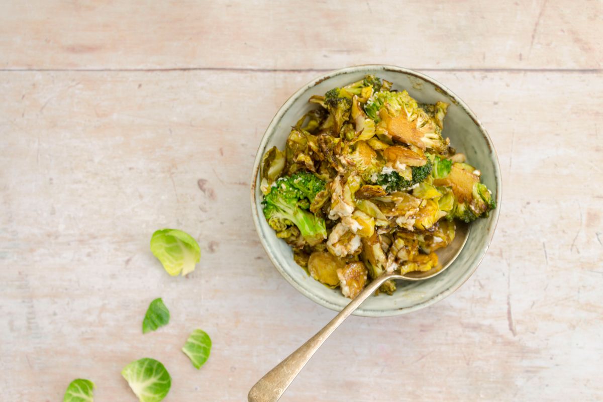 Keto Balsamic Sprouts and Broccoli with Goats Cheese