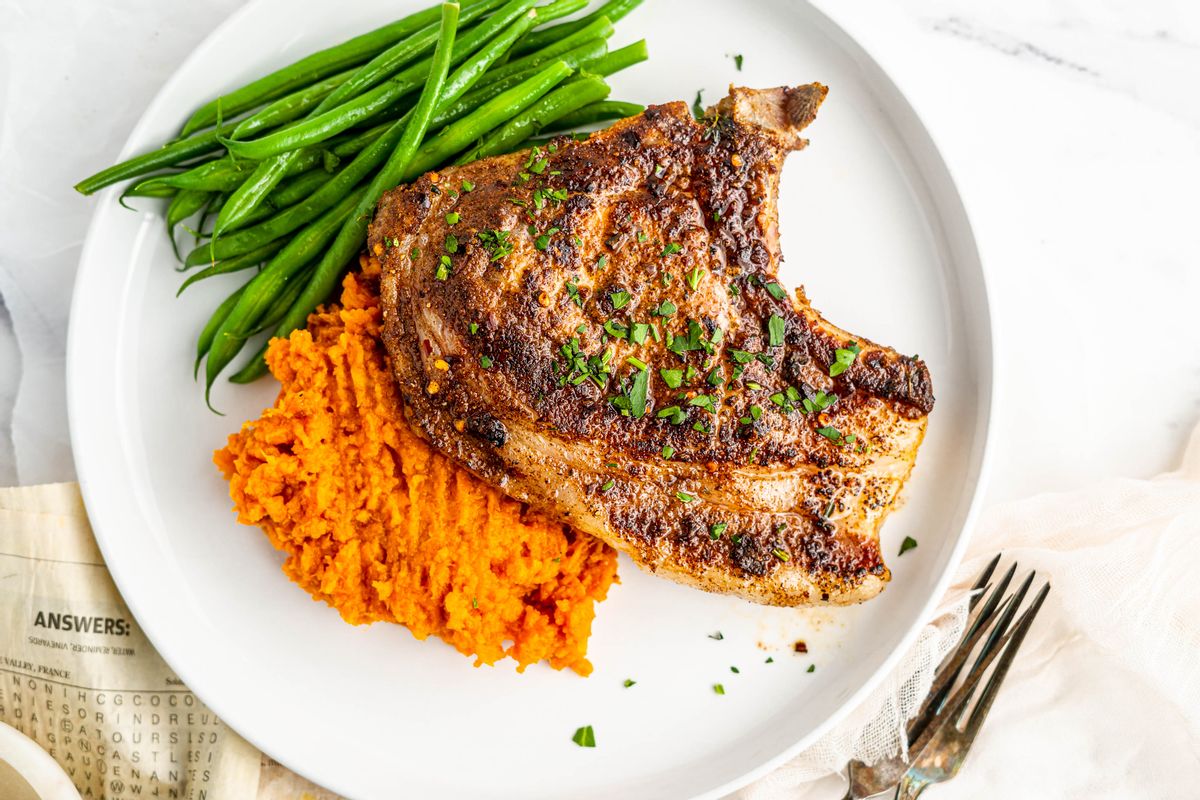 Best Paleo Pan-Seared Jerk Pork Chops with Mashed Sweet Potatoes