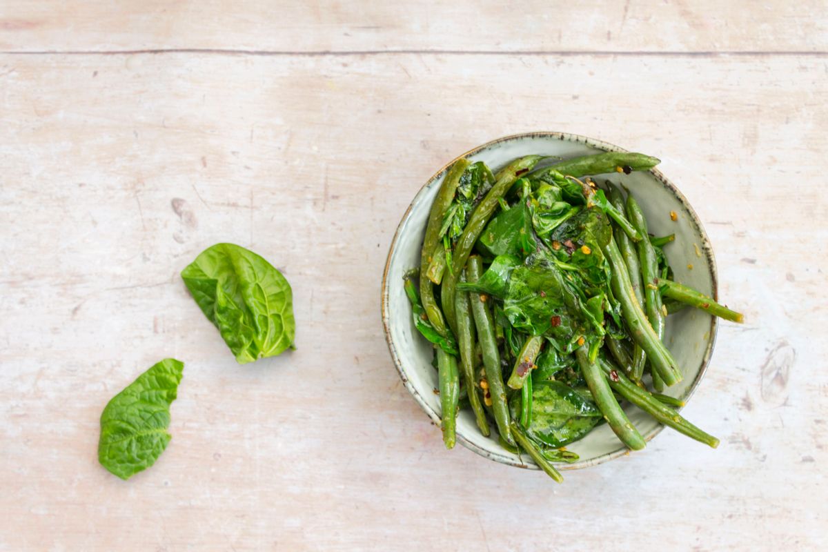 Keto Spicy Spinach and Green Beans