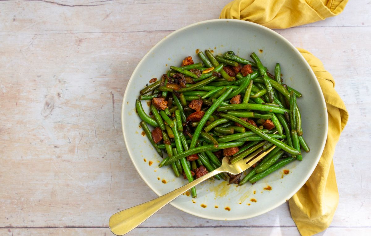 Keto Fried Frozen Green Beans with Chorizo