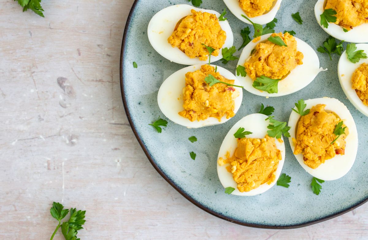 Keto Harissa and Tahini Deviled Eggs