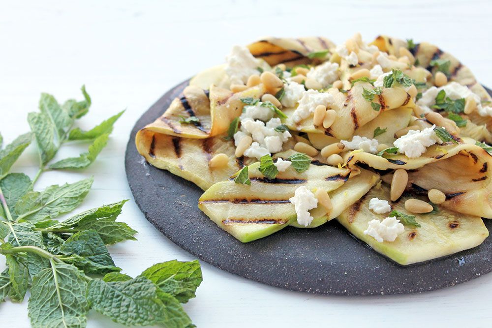Keto Griddled Zucchini With Pine Nuts And Feta
