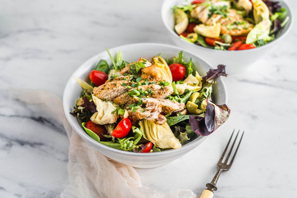 Paleo Air Fryer Italian Chicken Artichoke Salad