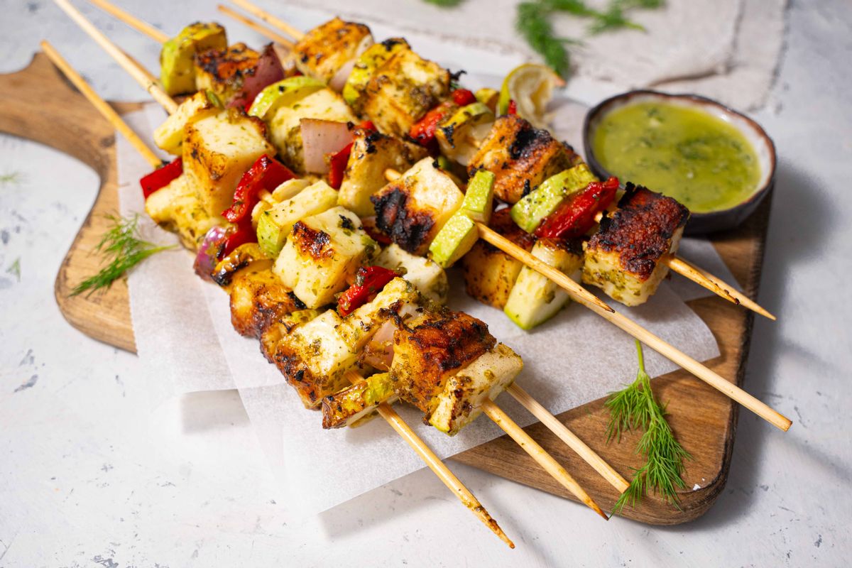 Keto High Protein Vegetarian Halloumi Skewers