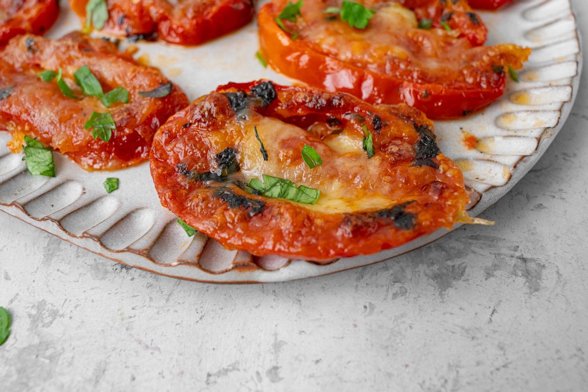 Keto Thanksgiving Roasted Tomatoes with Mozzarella and Parmesan Cheese