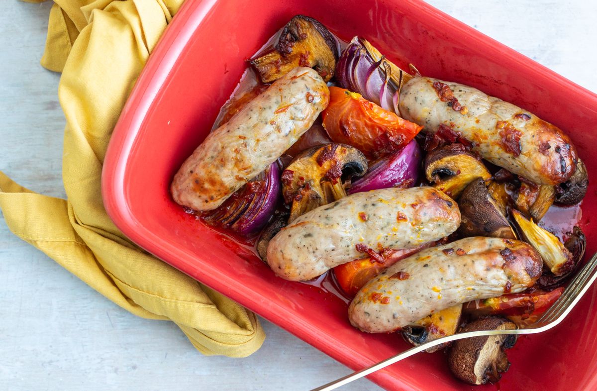 Low Carb Harissa Roasted Sausage and Veggies