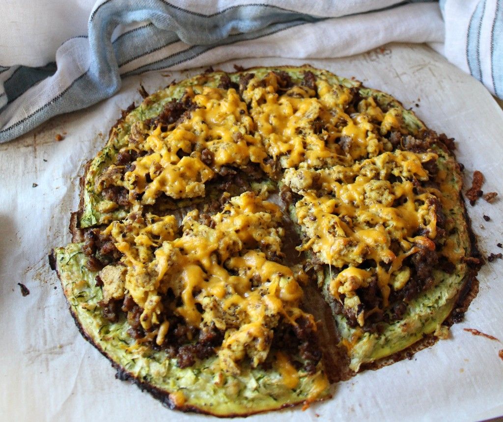 Low Carb Pork and Cheesy Egg Zucchini Pizza