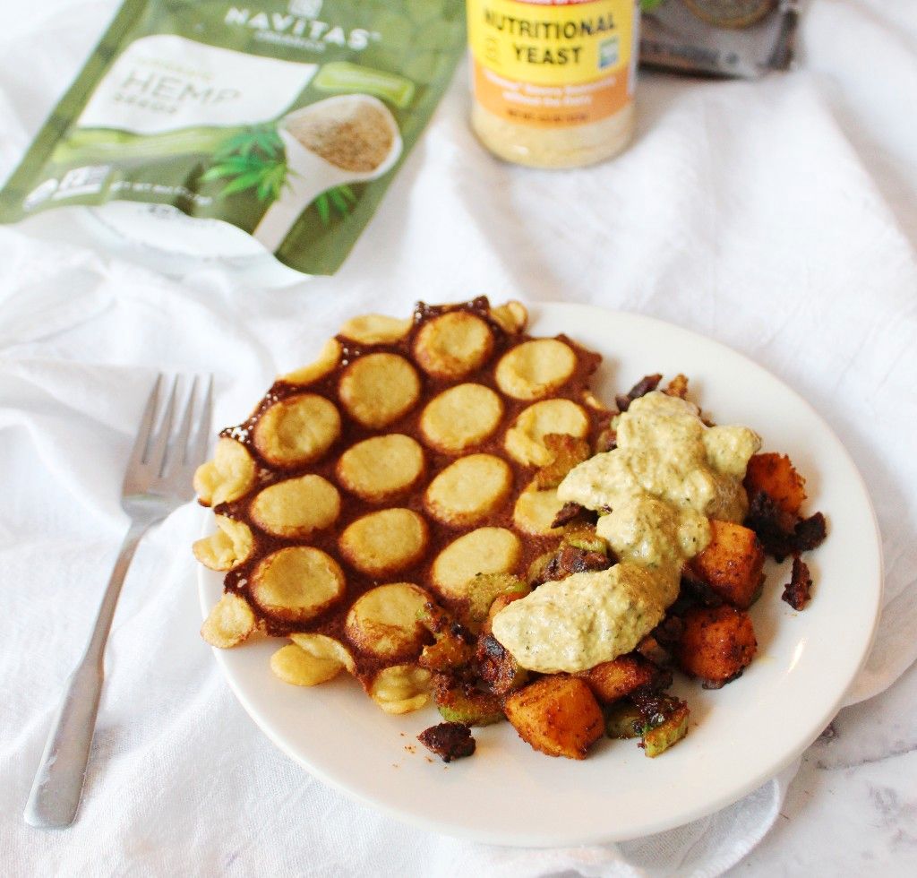 Low Carb Vegan Waffle w Spicy Cheesy Hash