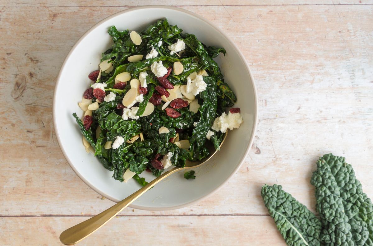 Kale Salad with Almonds, Cranberries and Goats Cheese