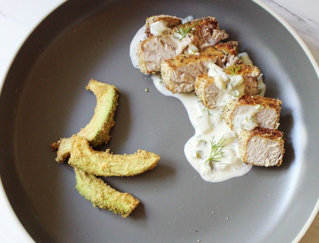 Keto Air Fryer Crusted Tuna w Fried Avocado & Tartar Sauce