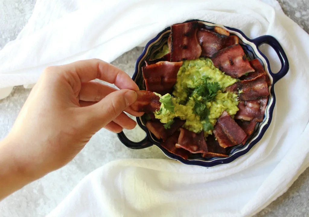 Keto Turkey Bacon Chips w Guacamole