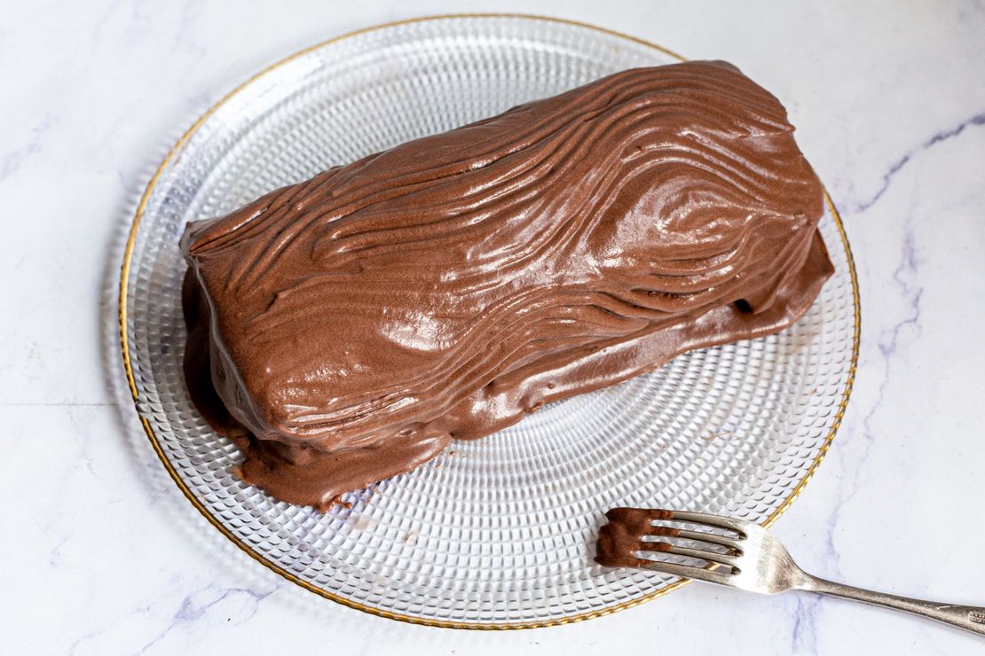 Keto Yule Log With Sugar-Free Chocolate Ganache Frosting