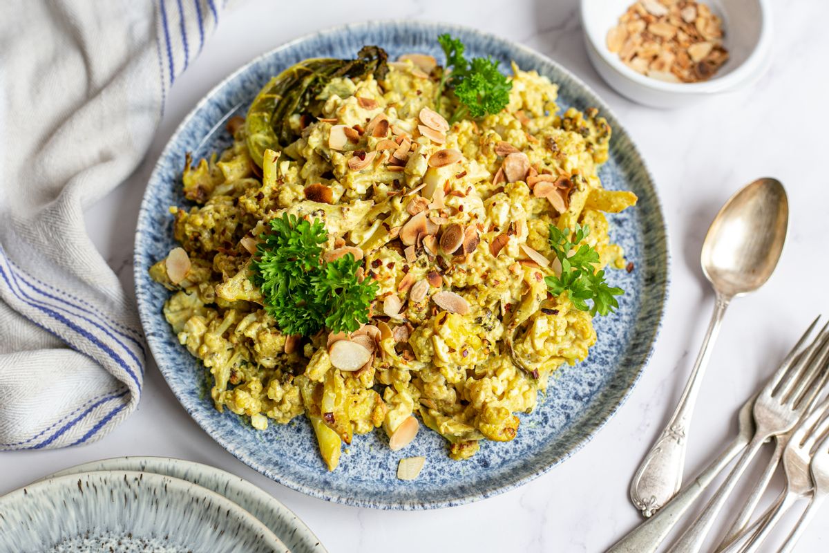 Keto Coronation Curried Cauliflower Salad with Eggs and Almonds