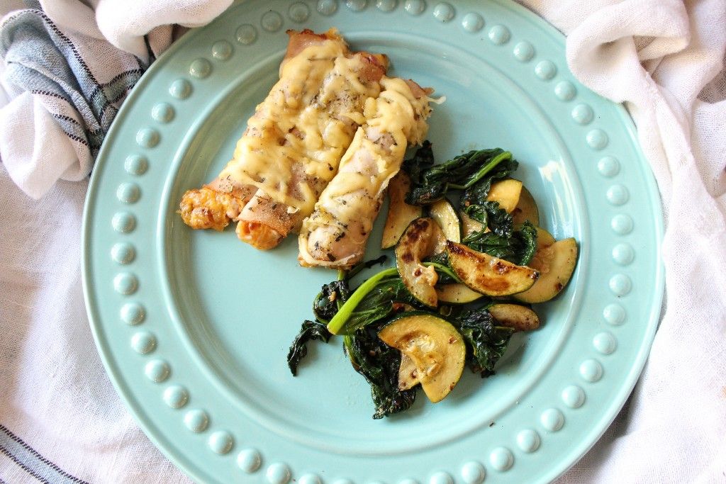 Low Carb Ranch Turkey Roll Bake With Crispy Rapini and Zucchini