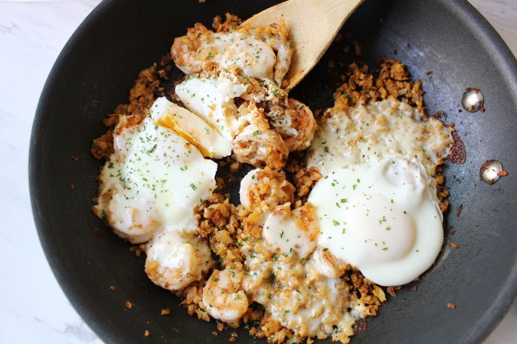 Keto Shrimp Over Easy Egg Skillet