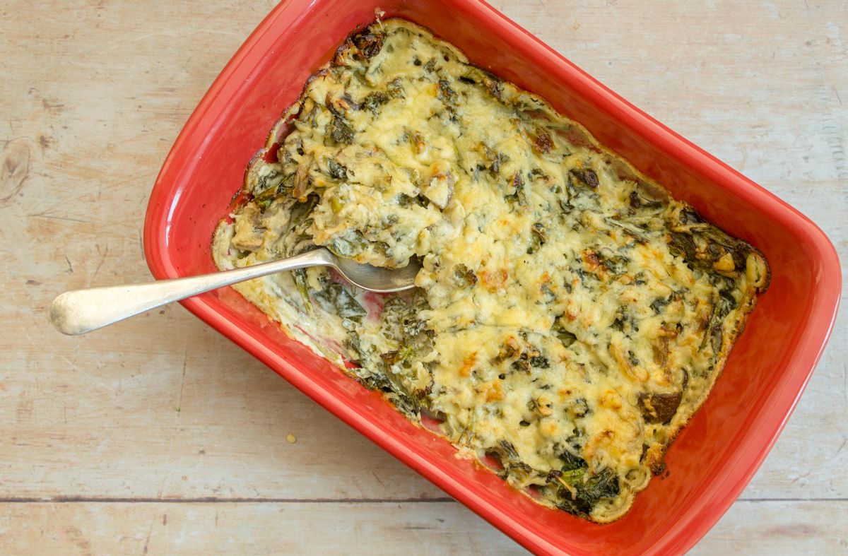 Keto Cheesy Kale, Mushroom and Spinach Bake