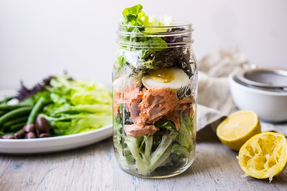 Low FODMAP Mustard Salmon Mason Jar Salad - A Little Bit Yummy