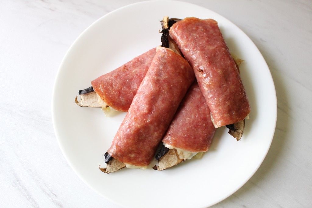 Keto Portabella Salami Swiss Rollups