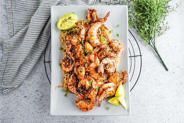 Low Carb Garlic Tofu Shirataki Noodles with Shrimp